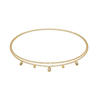 Gold Plated Double Chain Teardrop Charm Bracelet
