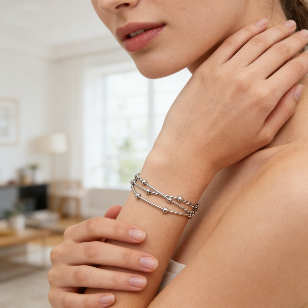 Silver Multi-Layer Beaded Bracelet