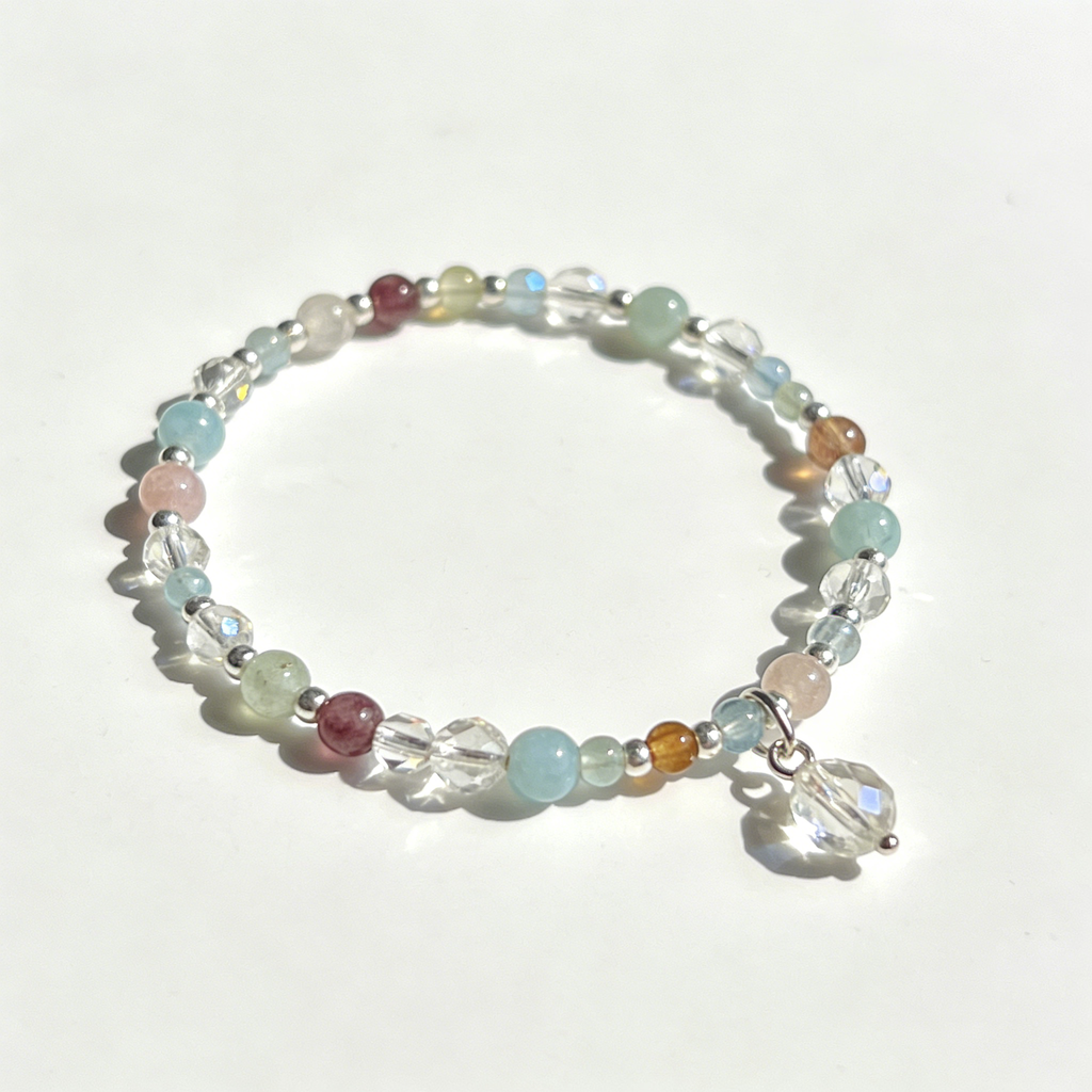 Pastel Beaded Bracelet with Crystal Teardrop