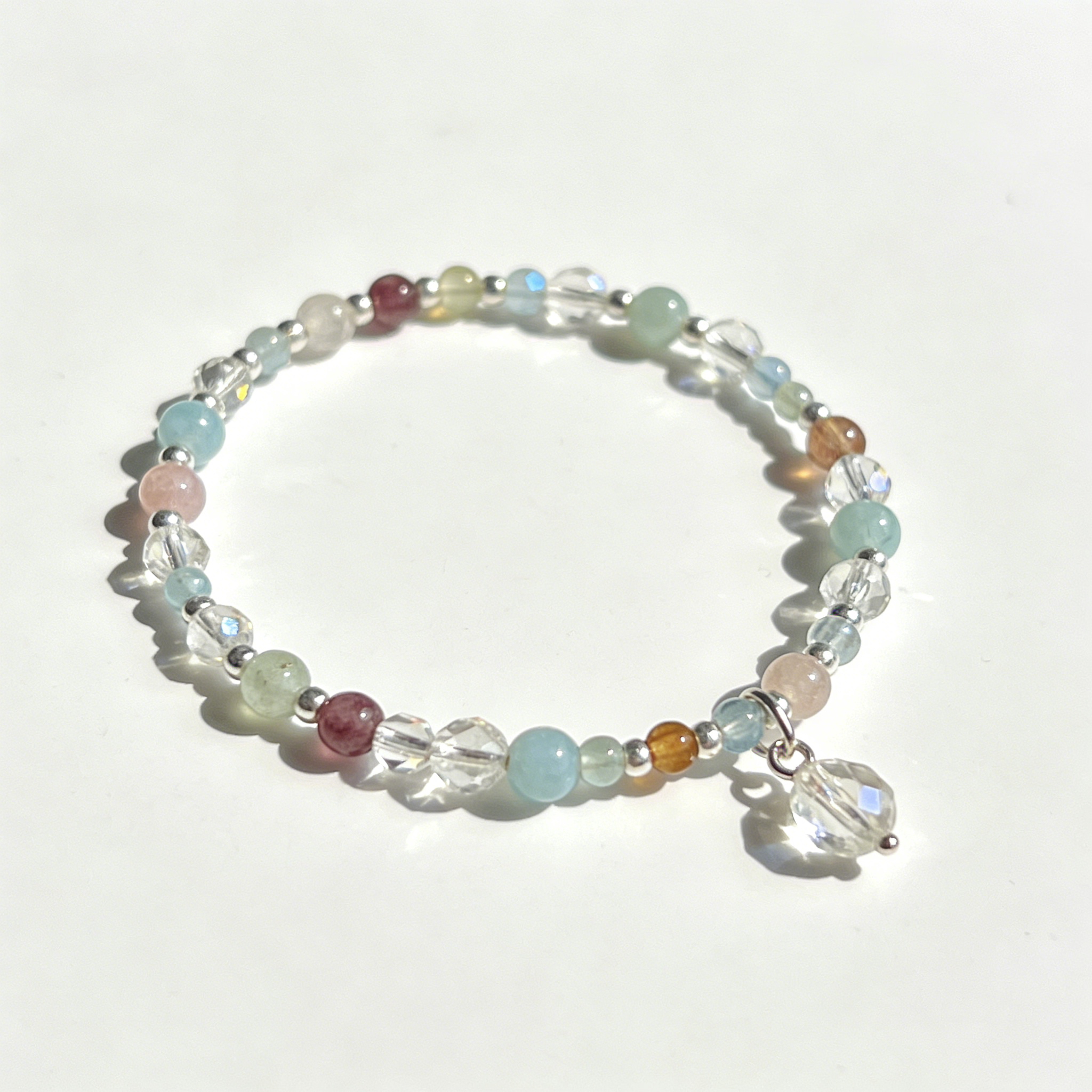 Pastel Beaded Bracelet with Crystal Teardrop