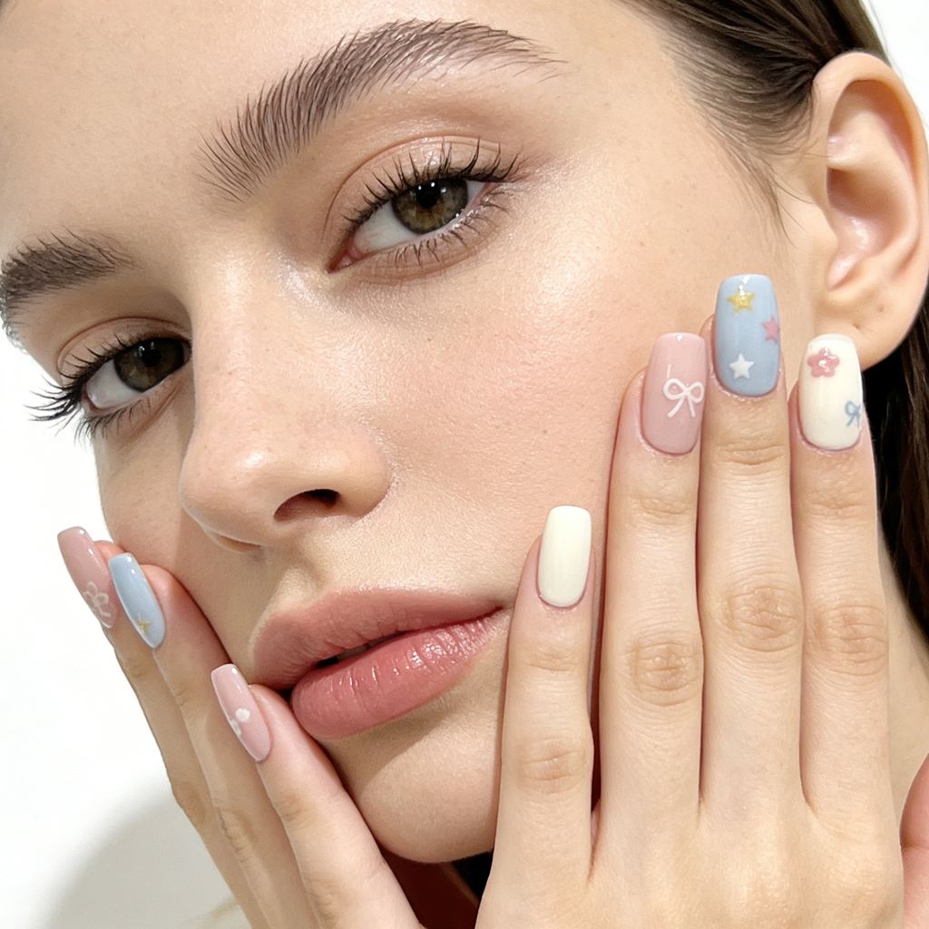 Pastel Floral, Bows & Stars Press-On Nails