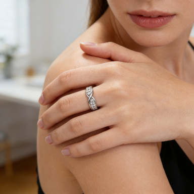 Silver Infinity Twist CZ Ring