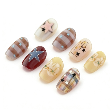 Star & Floral Pattern Press-On Nails