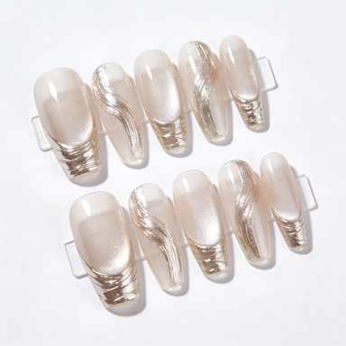 Nude & Gold Swirl Press-On Nails