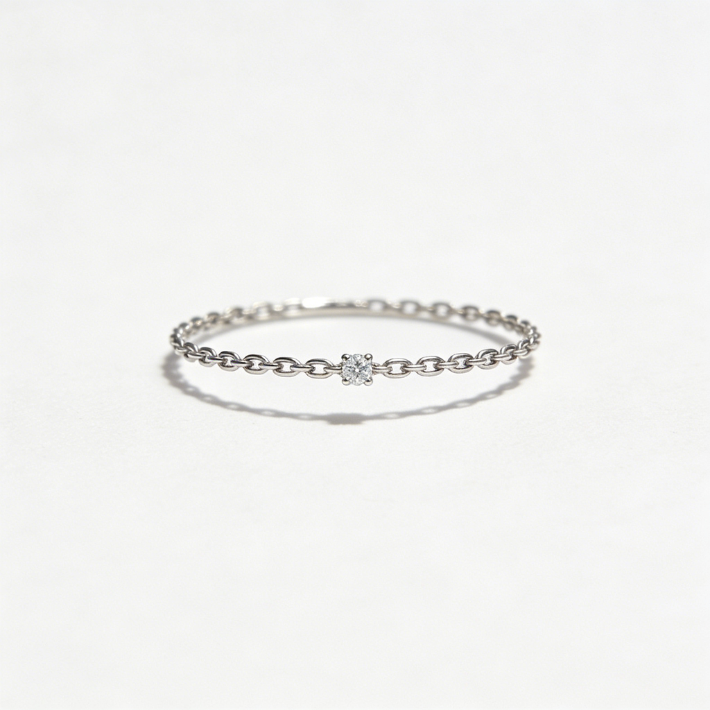 Silver Chain Link Solitaire CZ Ring