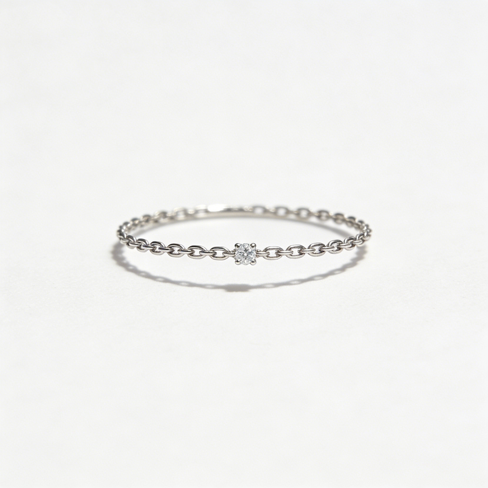 Silver Chain Link Solitaire CZ Ring