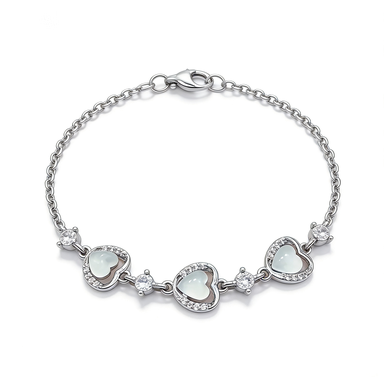 Silver Heart Mother-of-Pearl CZ Bracelet