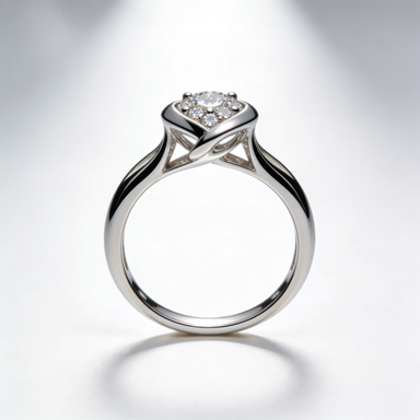 Silver Heart Halo CZ Engagement Ring