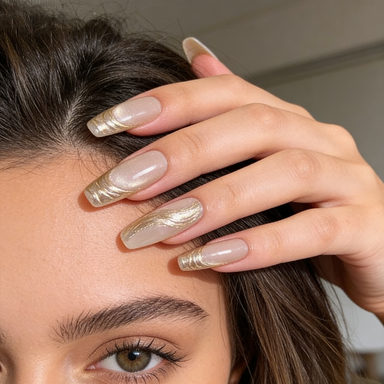 Nude & Gold Swirl Press-On Nails