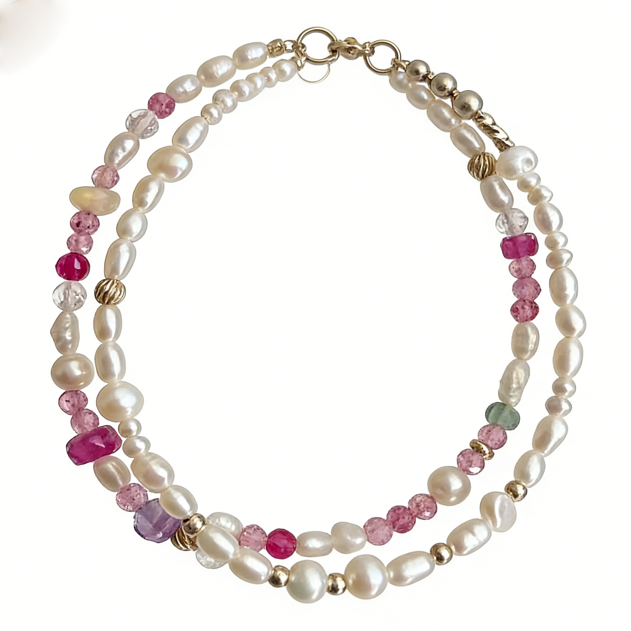 Pearl & Pink Gemstone Multi-Strand Bracelet