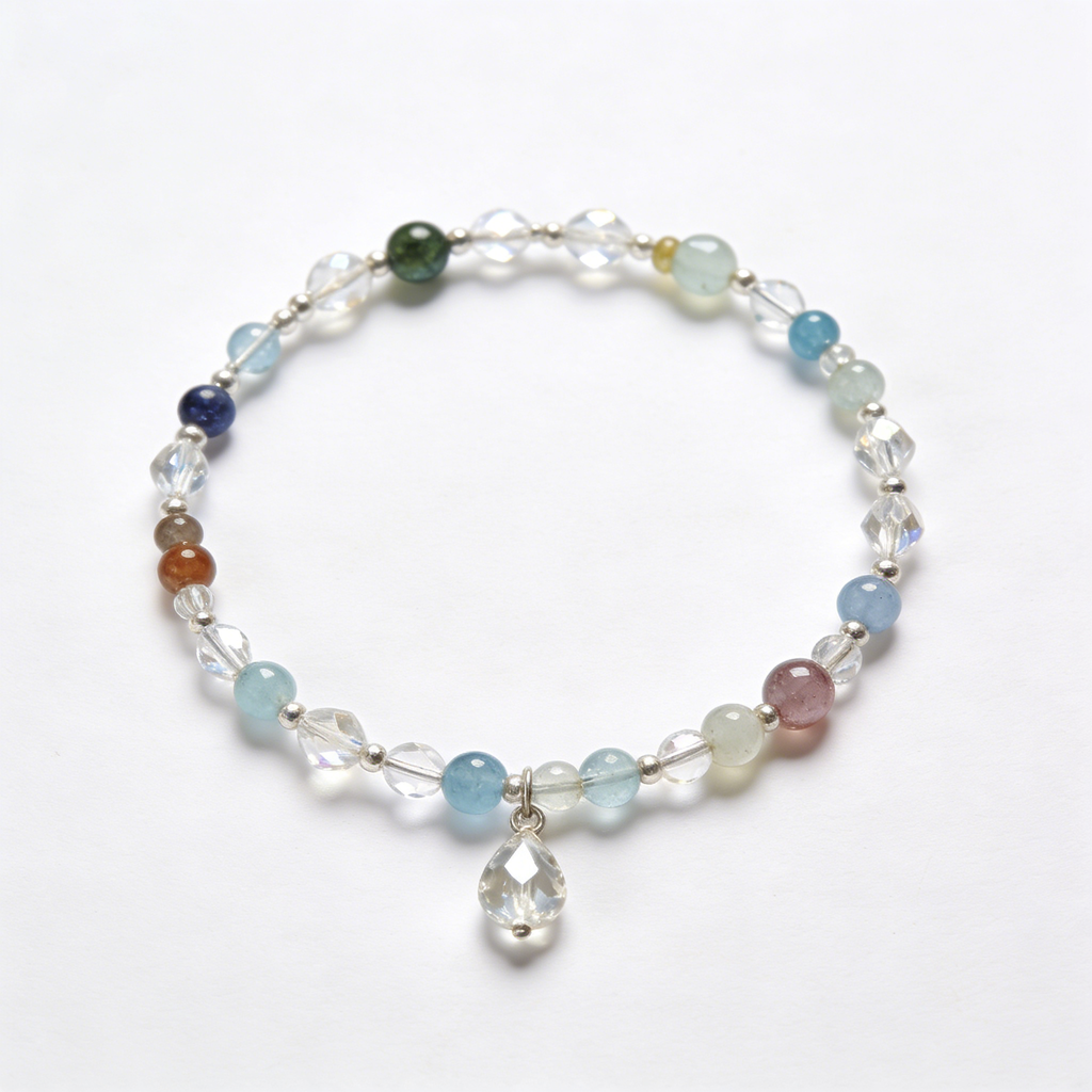 Fluorite & Crystal Charm Stretch Beaded Bracelet