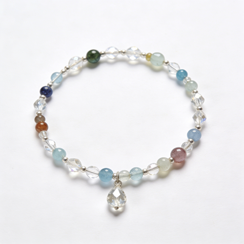 Fluorite & Crystal Charm Stretch Beaded Bracelet