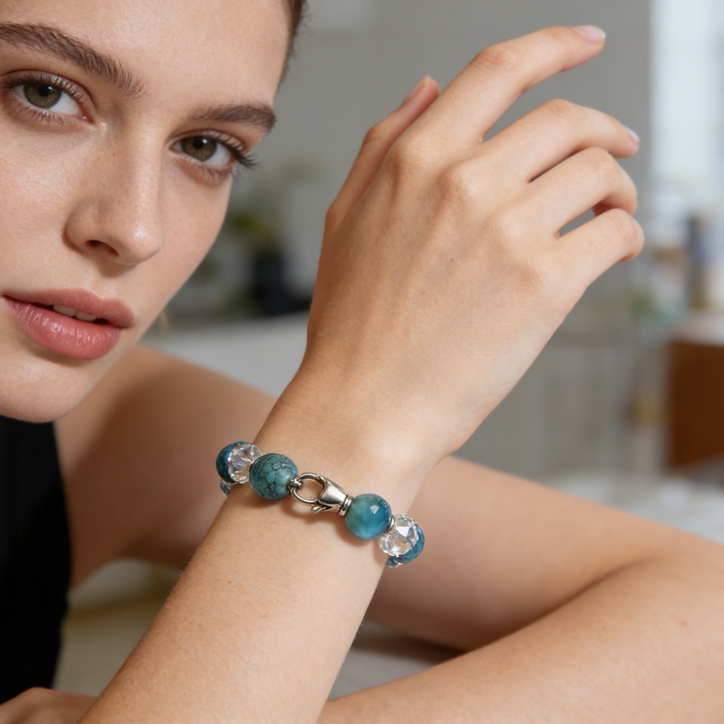 Turquoise & Clear Crystal Beaded Bracelet