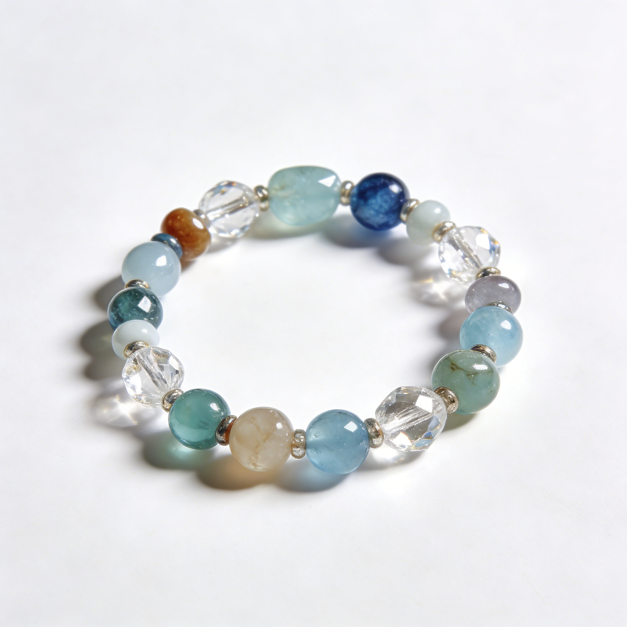 Aquamarine & Crystal Mixed Gemstone Beaded Bracelet