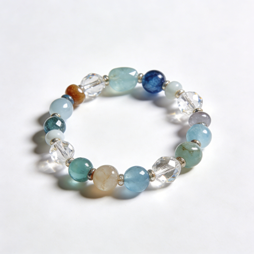 Aquamarine & Crystal Mixed Gemstone Beaded Bracelet