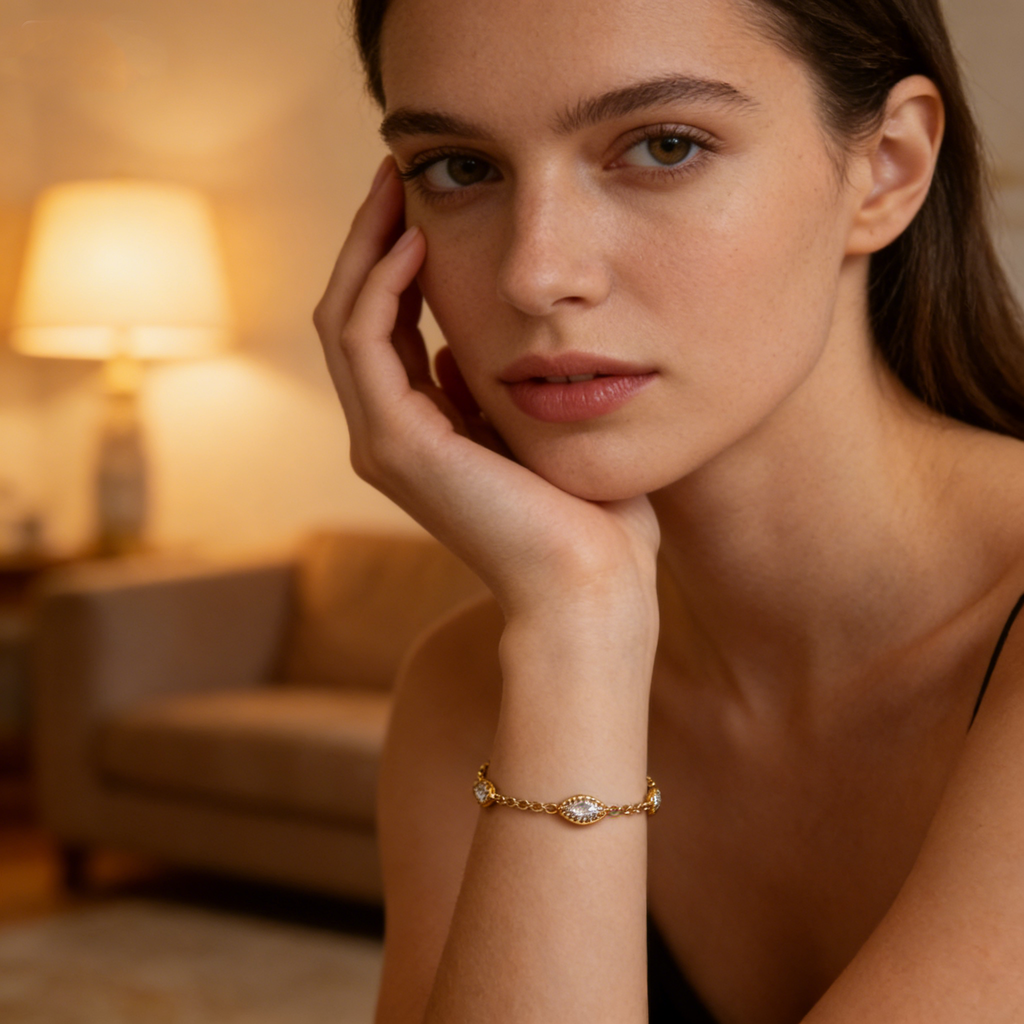 Gold Plated CZ Station Chain Bracelet