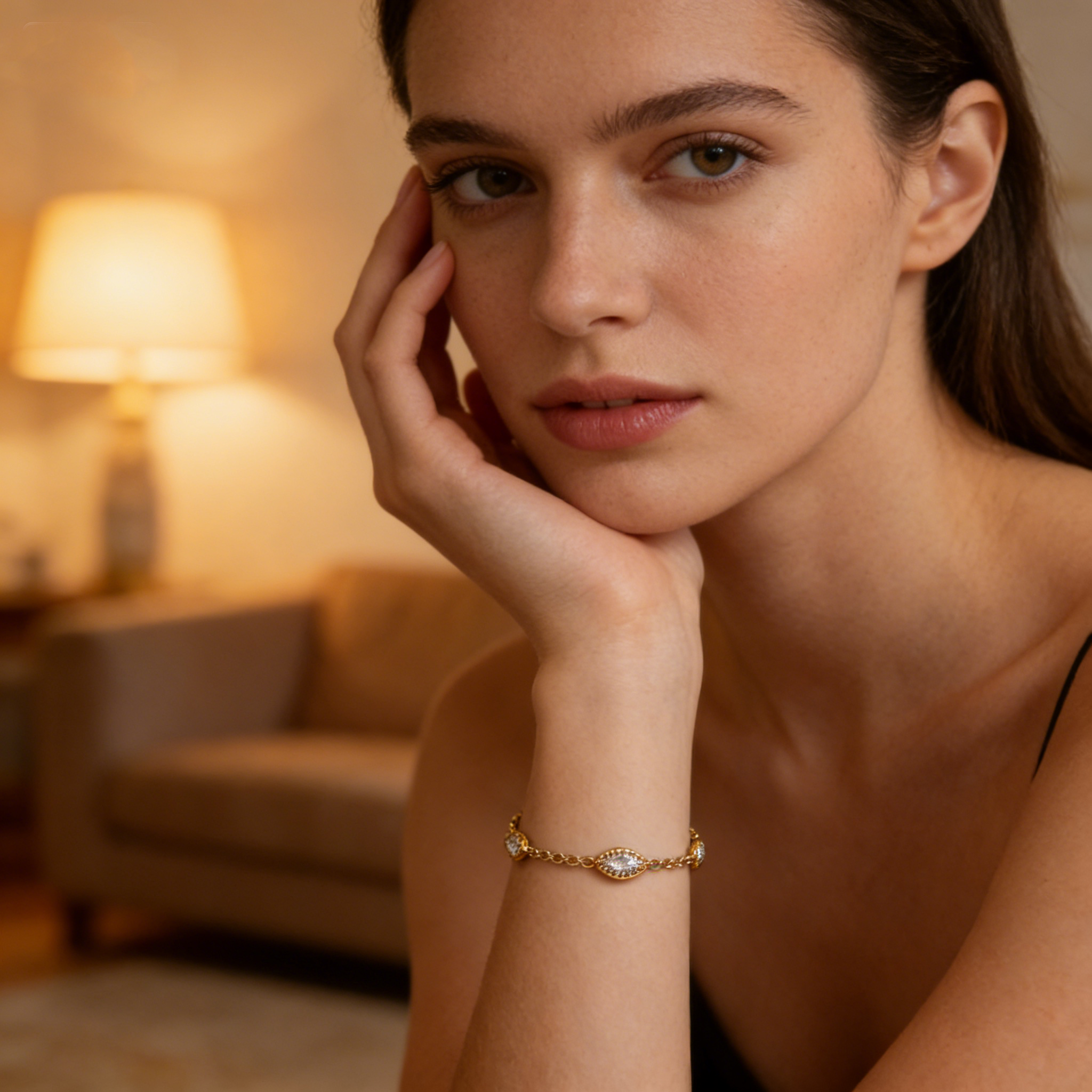 Gold Plated CZ Station Chain Bracelet