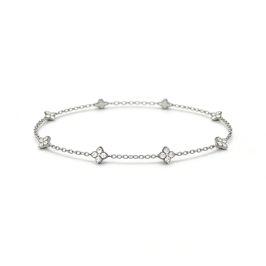 Silver CZ Clover Station Bracelet