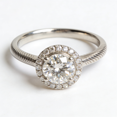 Silver Halo Solitaire CZ Ring