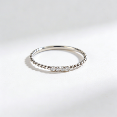 Silver Twisted Band with CZ Accent Ring