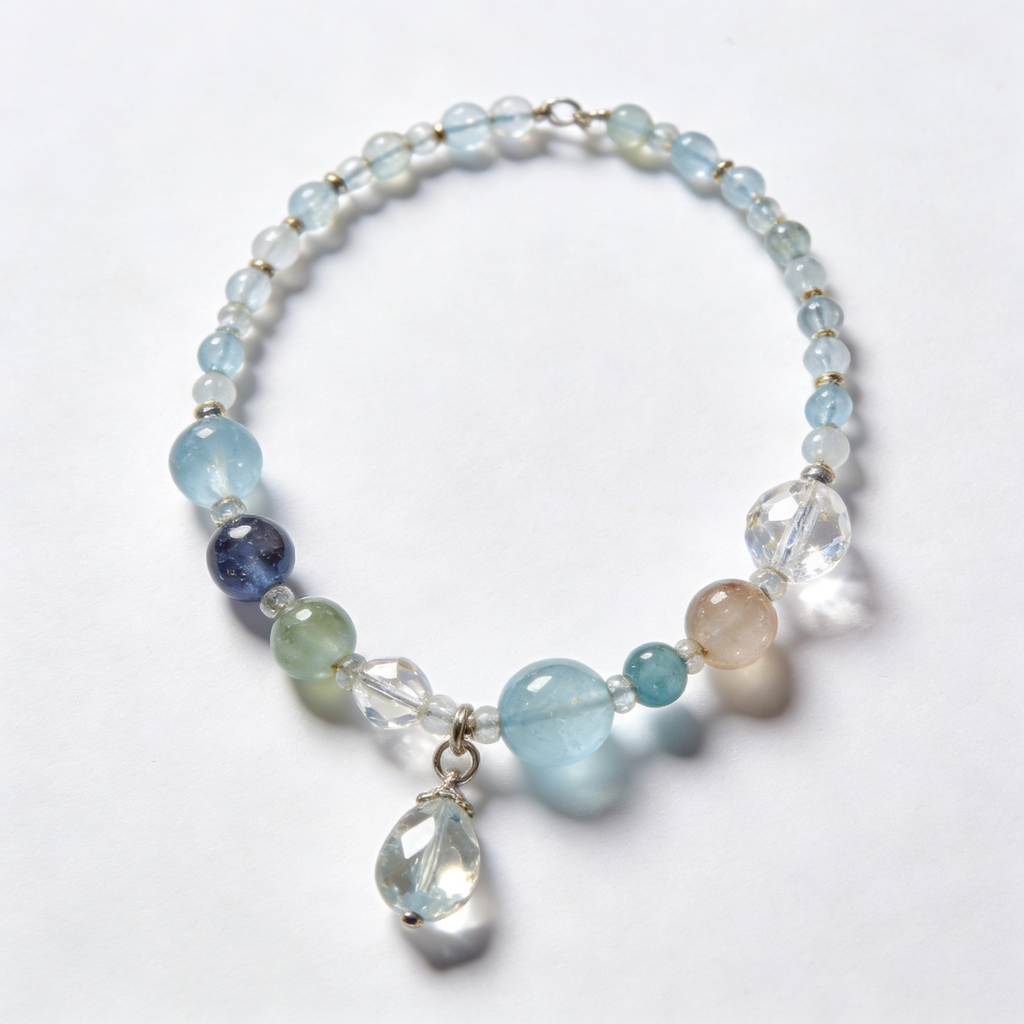 Aquamarine & Crystal Teardrop Beaded Bracelet