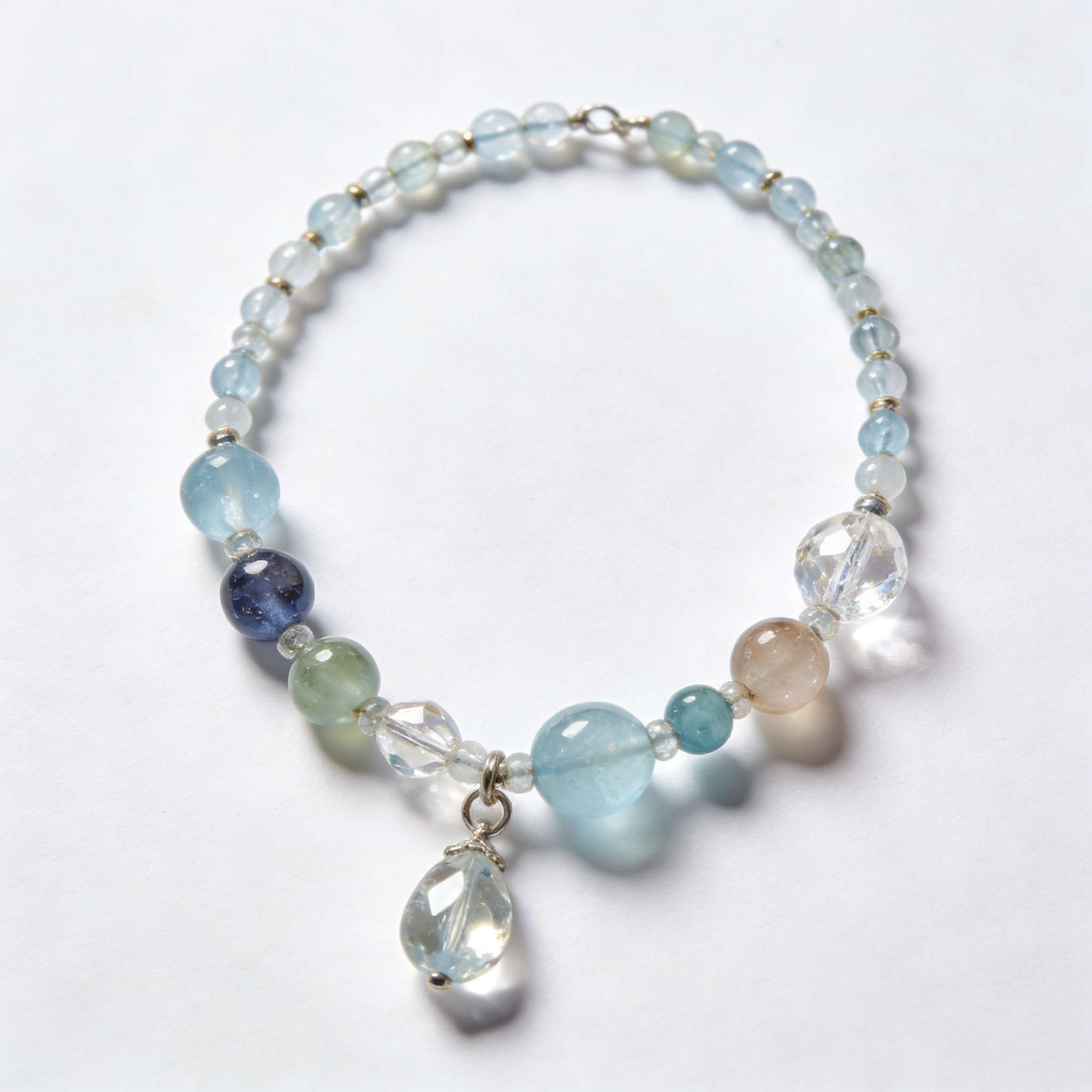 Aquamarine & Crystal Teardrop Beaded Bracelet