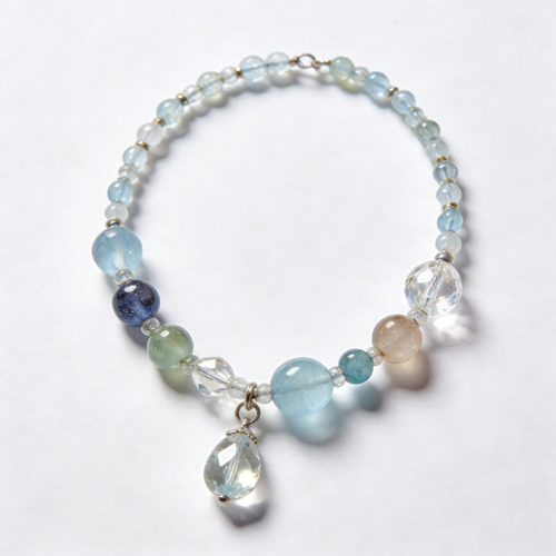 Aquamarine & Crystal Teardrop Beaded Bracelet