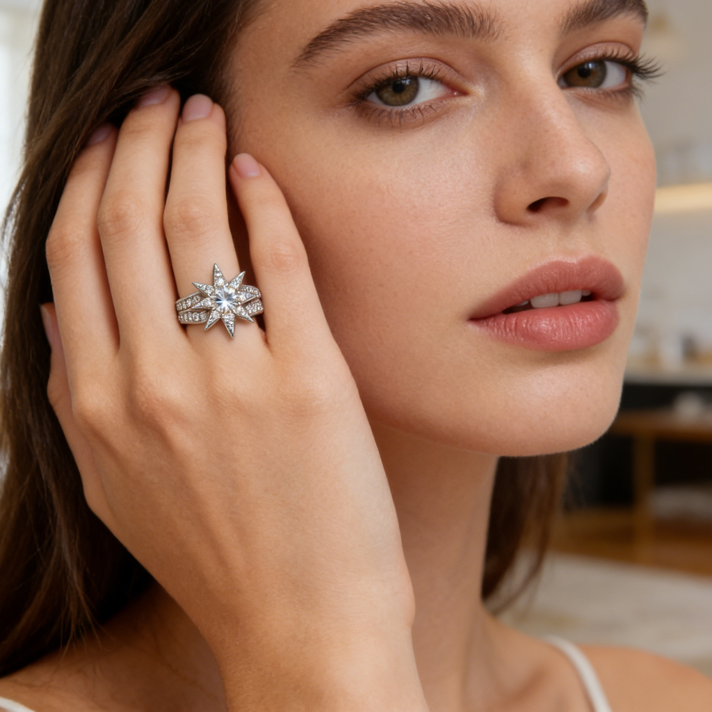 Silver Starburst CZ Ring