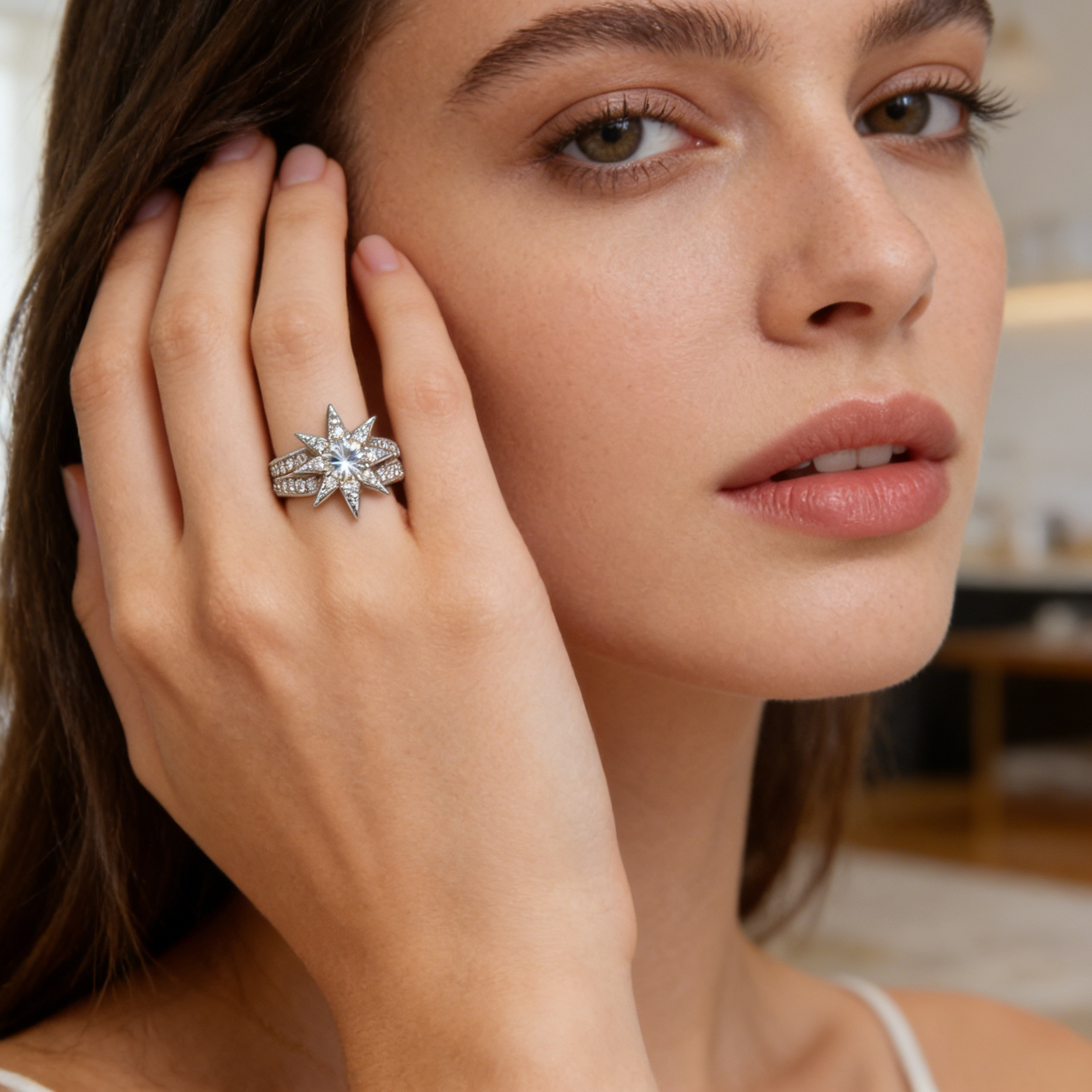 Silver Starburst CZ Ring