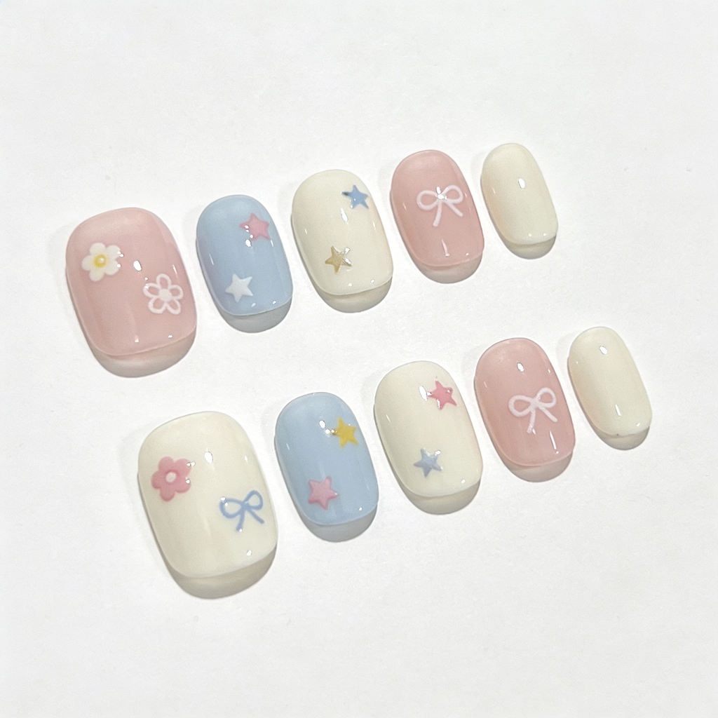 Pastel Floral, Bows & Stars Press-On Nails