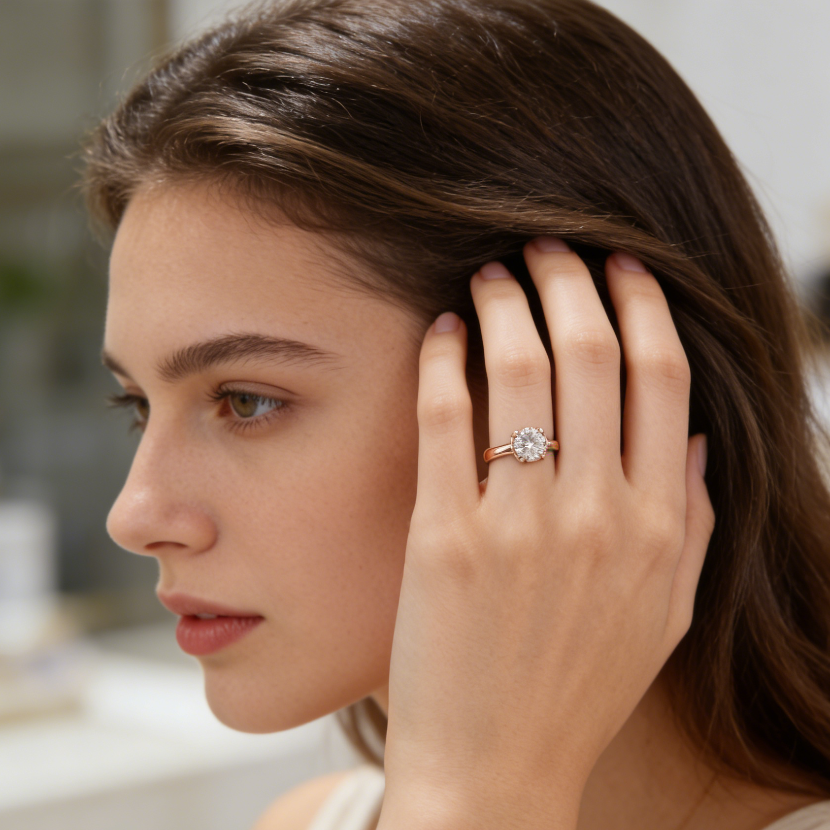 Rose Gold Solitaire CZ Ring