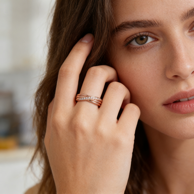 Rose Gold Triple Band CZ Ring