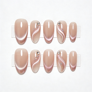 Nude Pink Cat Eye with Rhinestones Press-On Nails