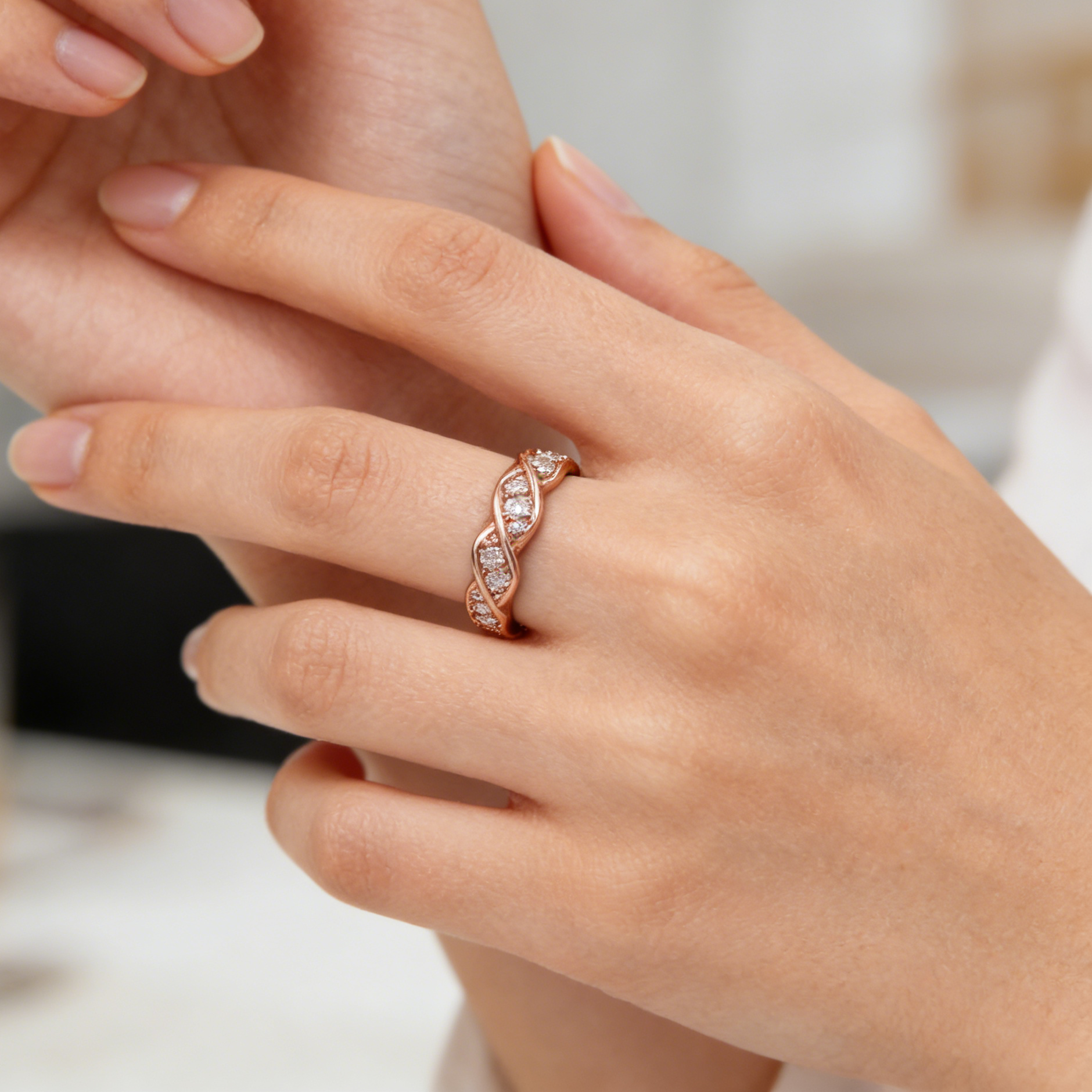 Rose Gold Braided CZ Ring